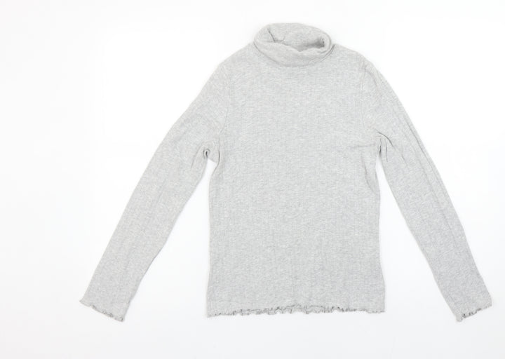 Marks and Spencer Girls Grey Long Sleeve Roll Neck Cotton Top 11-12 Years