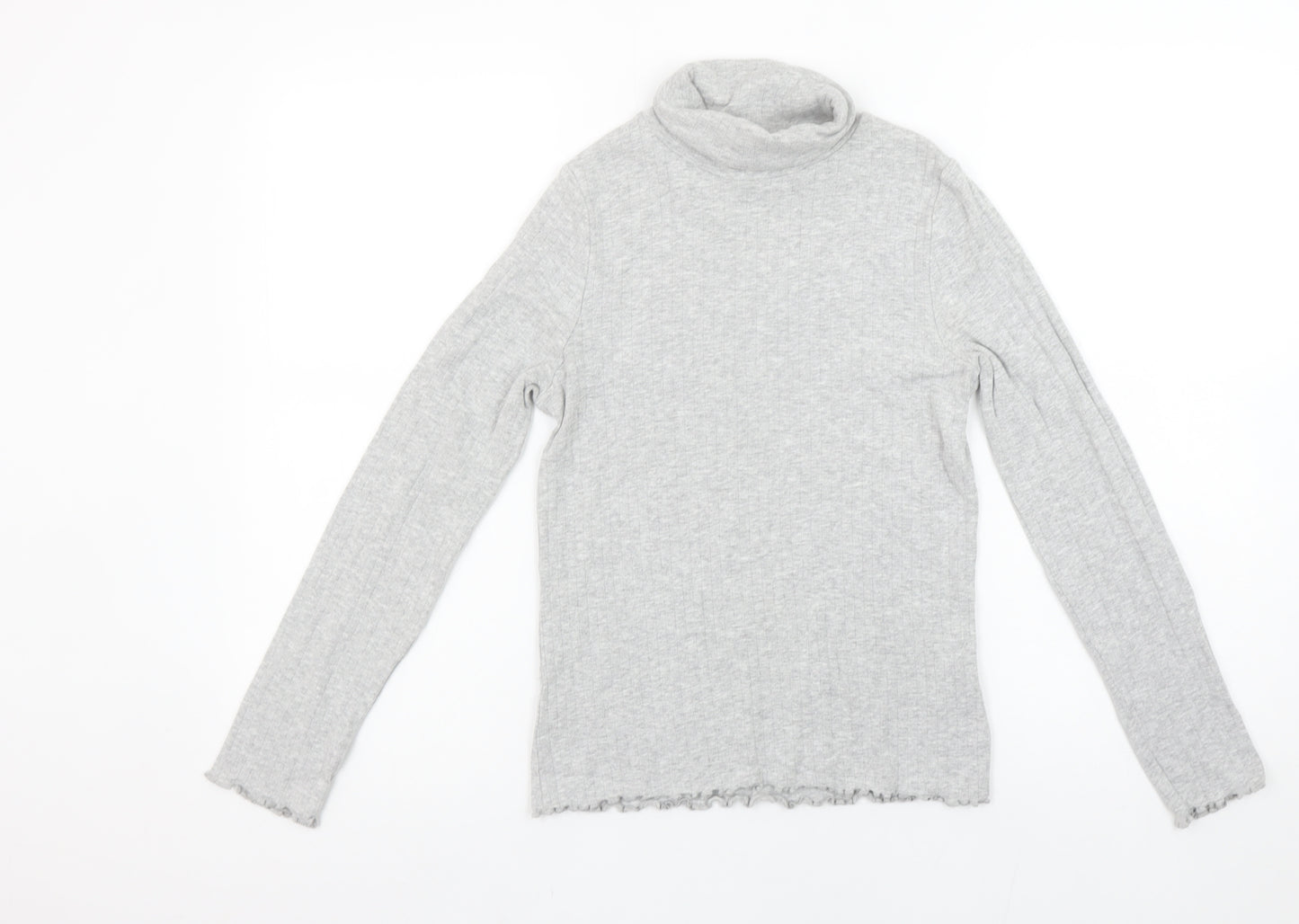 Marks and Spencer Girls Grey Long Sleeve Roll Neck Cotton Top 11-12 Years