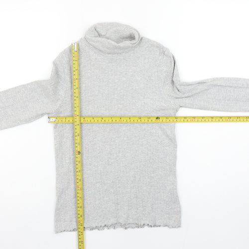 Marks and Spencer Girls Grey Long Sleeve Roll Neck Cotton Top 11-12 Years