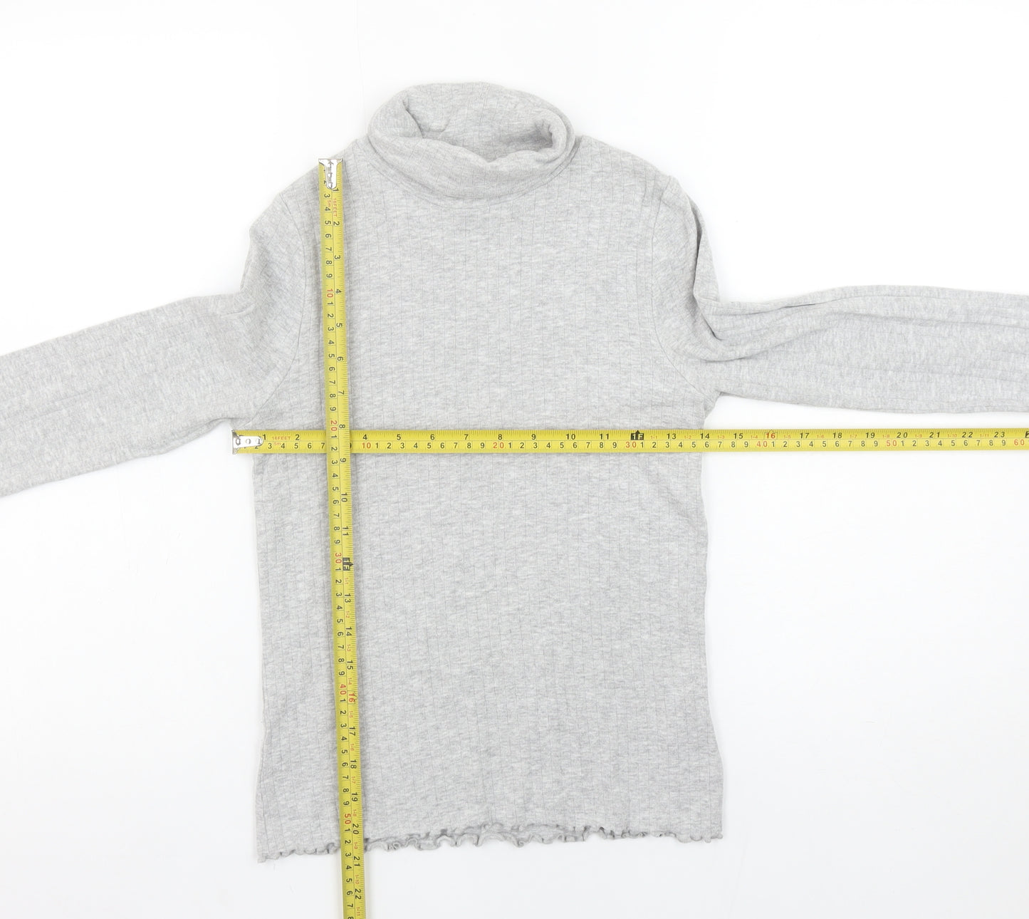 Marks and Spencer Girls Grey Long Sleeve Roll Neck Cotton Top 11-12 Years