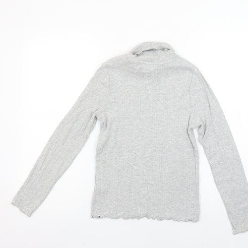 Marks and Spencer Girls Grey Long Sleeve Roll Neck Cotton Top 11-12 Years