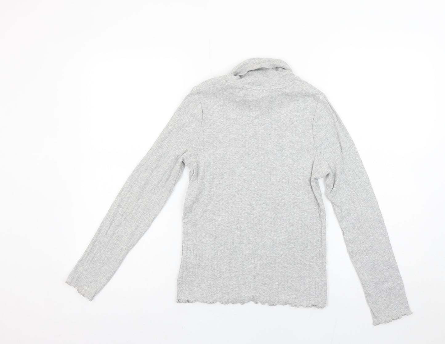 Marks and Spencer Girls Grey Long Sleeve Roll Neck Cotton Top 11-12 Years