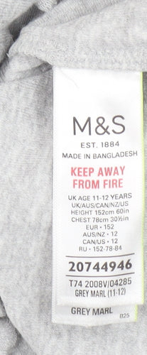 Marks and Spencer Girls Grey Long Sleeve Roll Neck Cotton Top 11-12 Years