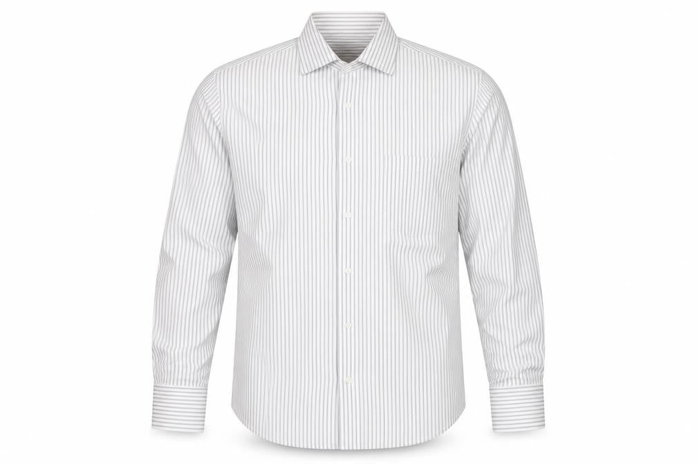 Butler and Webb Men's White Striped 15in Regular Fit Cotton Dress Shirt