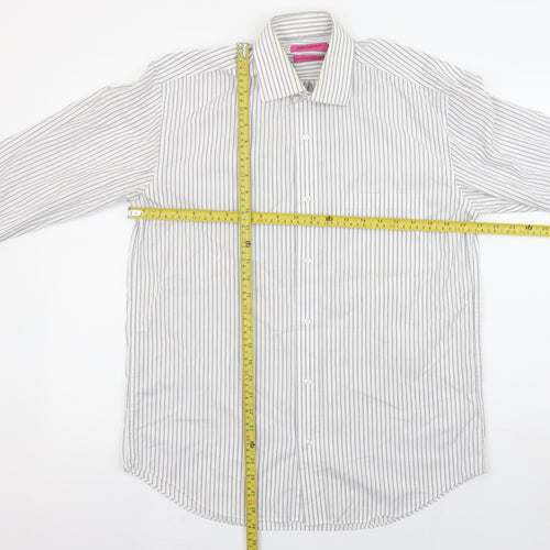 Butler and Webb Men's White Striped 15in Regular Fit Cotton Dress Shirt