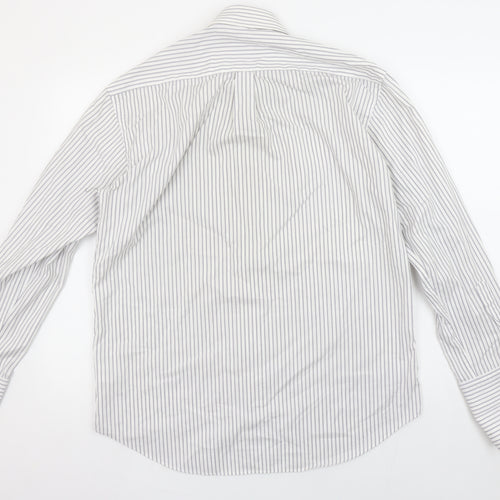 Butler and Webb Men's White Striped 15in Regular Fit Cotton Dress Shirt
