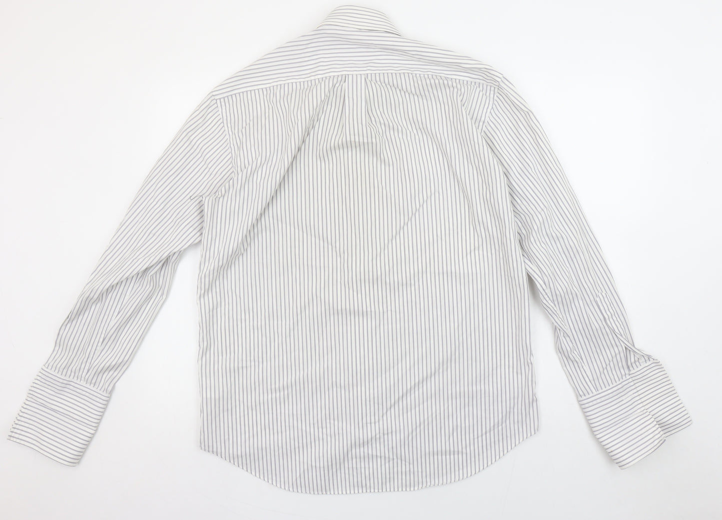 Butler and Webb Men's White Striped 15in Regular Fit Cotton Dress Shirt