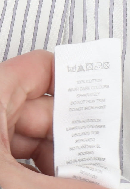 Butler and Webb Men's White Striped 15in Regular Fit Cotton Dress Shirt