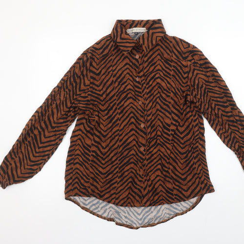 Rowen Avenue Women’s Brown Animal Print Viscose Button-Up Shirt M