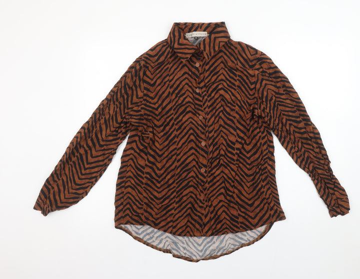 Rowen Avenue Women’s Brown Animal Print Viscose Button-Up Shirt M