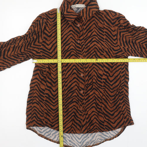 Rowen Avenue Women’s Brown Animal Print Viscose Button-Up Shirt M