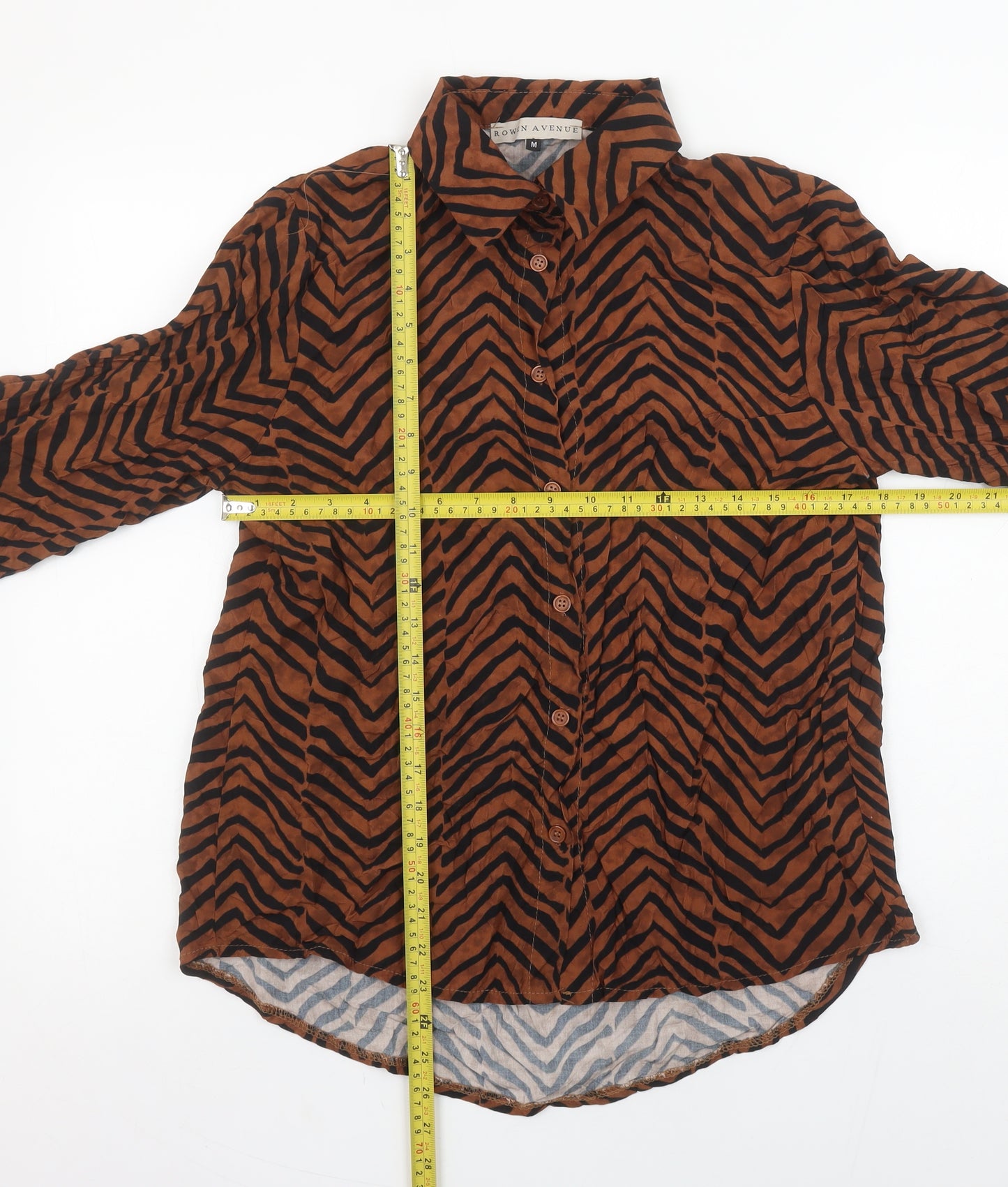 Rowen Avenue Women’s Brown Animal Print Viscose Button-Up Shirt M