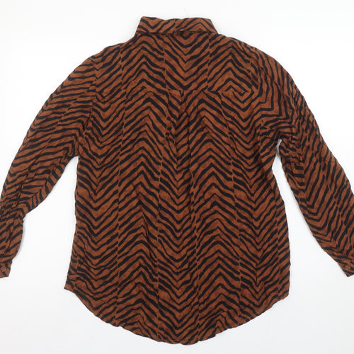 Rowen Avenue Women’s Brown Animal Print Viscose Button-Up Shirt M