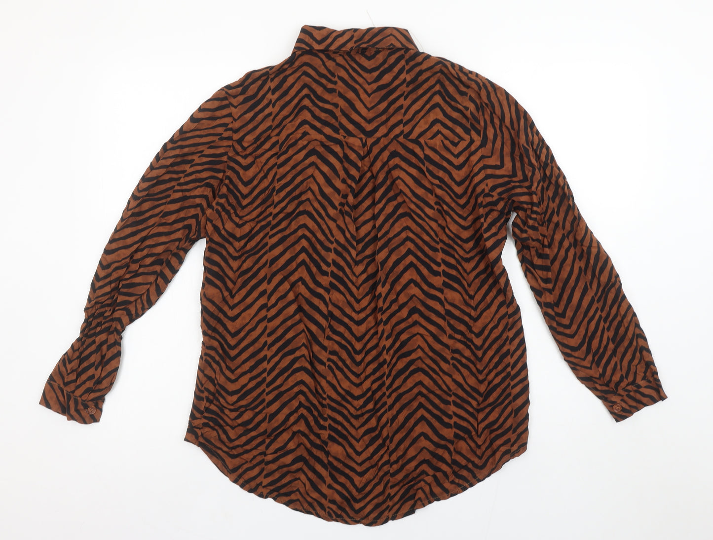 Rowen Avenue Women’s Brown Animal Print Viscose Button-Up Shirt M