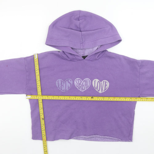 915 Girls Purple Cropped Pullover Hoodie Let's Spread Love Age 12-13 Years