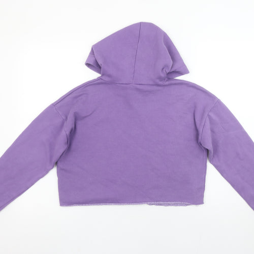 915 Girls Purple Cropped Pullover Hoodie Let's Spread Love Age 12-13 Years