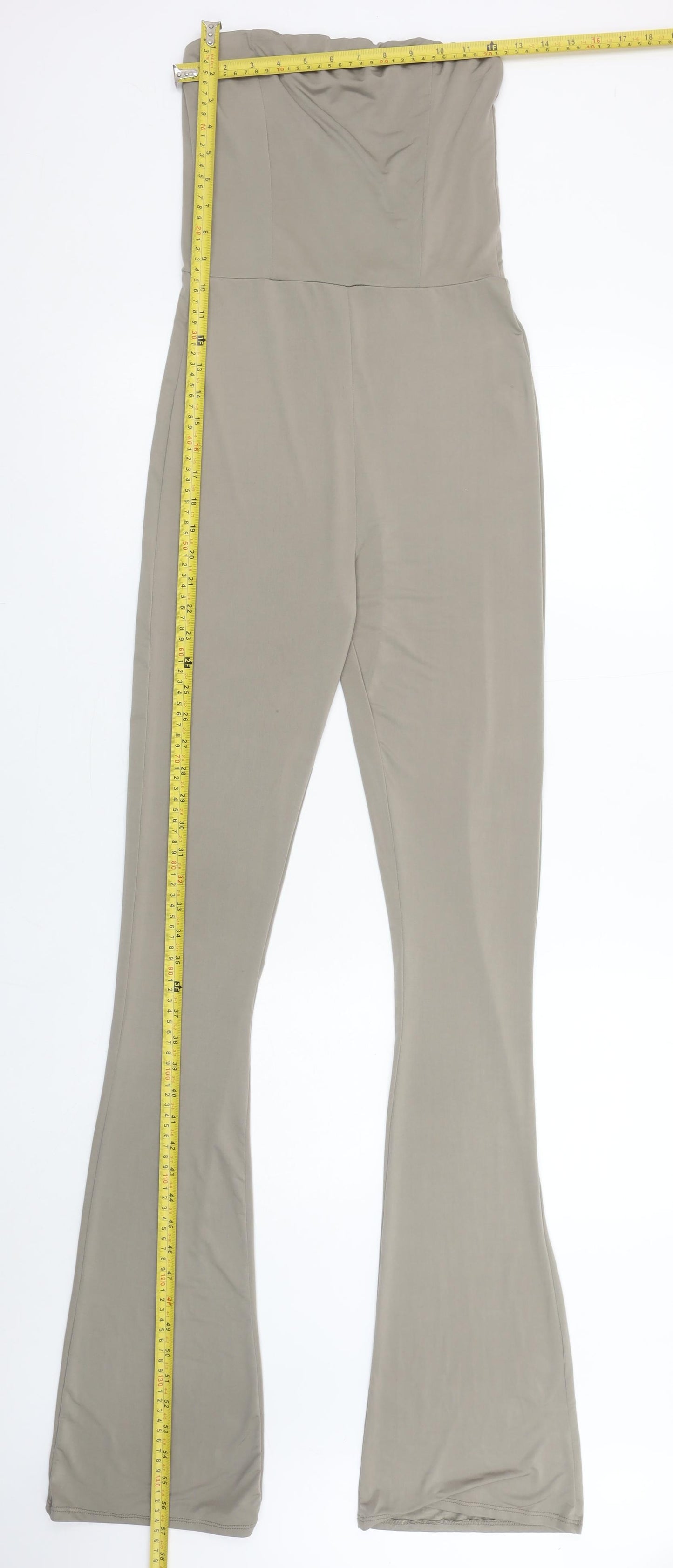 PrettyLittleThing Womens Beige Strapless Flared Jumpsuit Size 8