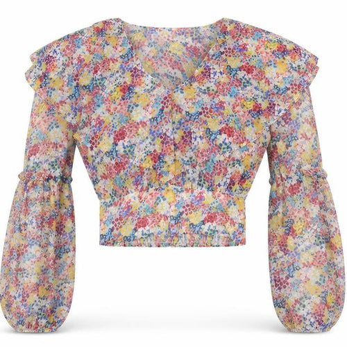 ZARA Women’s Multicoloured Floral Chiffon Cropped Blouse Size S