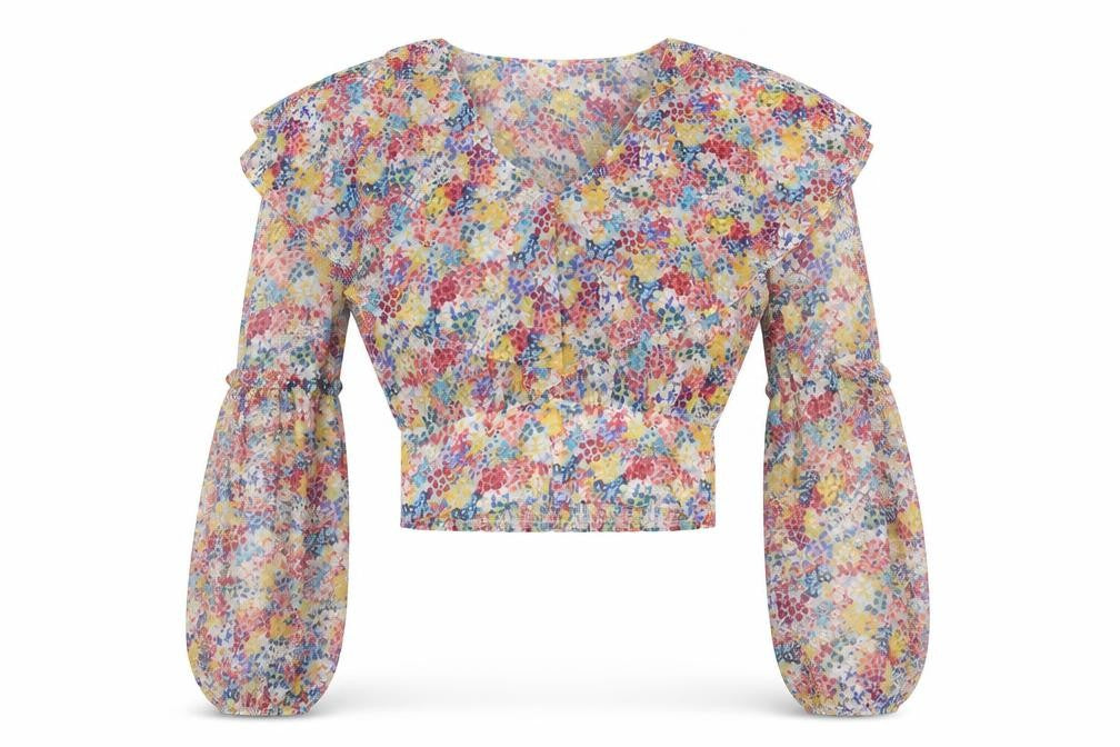 ZARA Women’s Multicoloured Floral Chiffon Cropped Blouse Size S