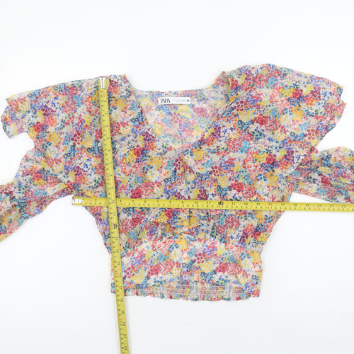 ZARA Women’s Multicoloured Floral Chiffon Cropped Blouse Size S