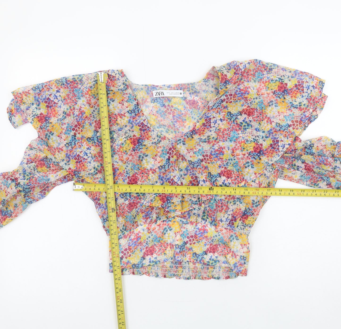 ZARA Women’s Multicoloured Floral Chiffon Cropped Blouse Size S