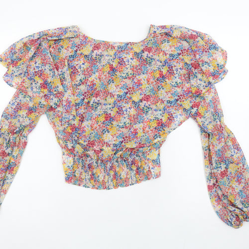 ZARA Women’s Multicoloured Floral Chiffon Cropped Blouse Size S
