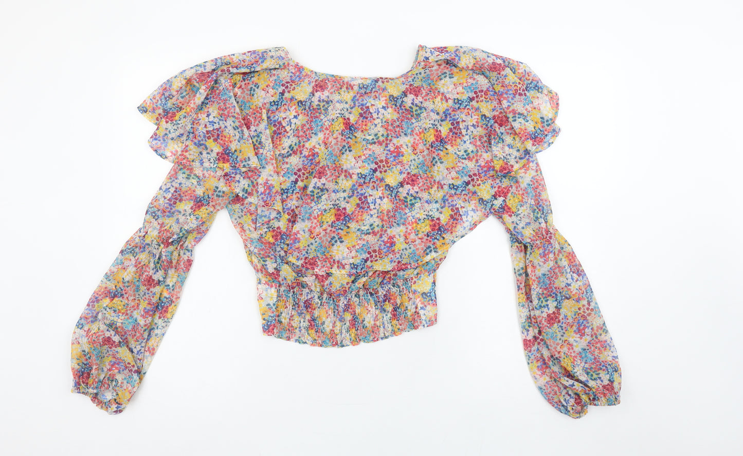 ZARA Women’s Multicoloured Floral Chiffon Cropped Blouse Size S
