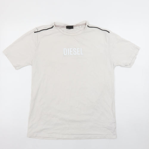 Diesel Men's Beige Cotton Stretch Logo T-Shirt Size S