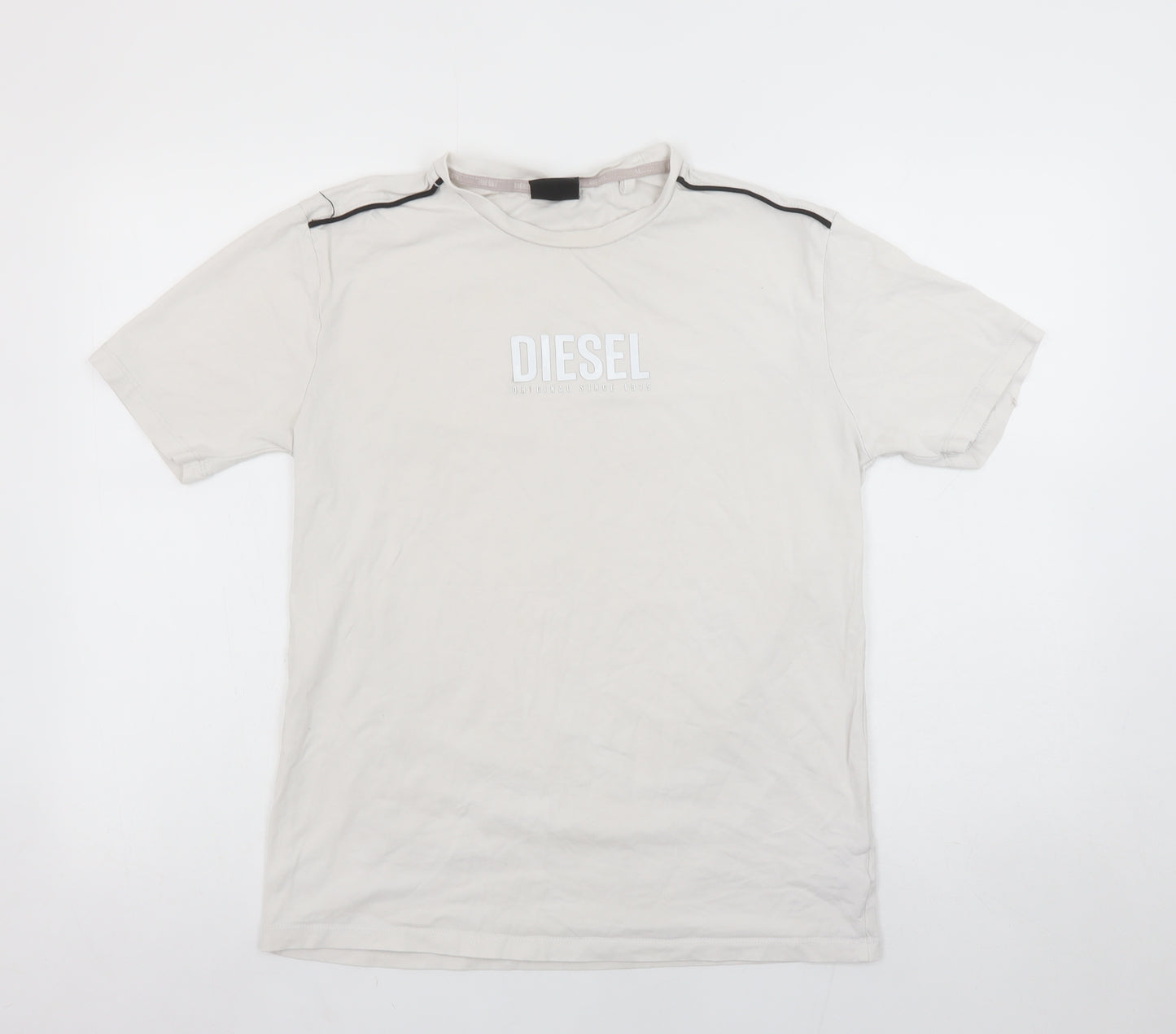 Diesel Men's Beige Cotton Stretch Logo T-Shirt Size S