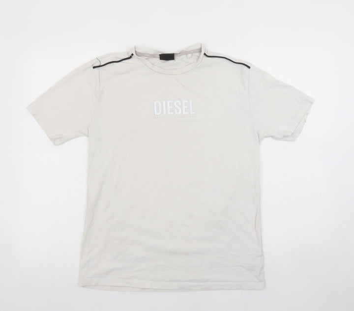 Diesel Men's Beige Cotton Stretch Logo T-Shirt Size S