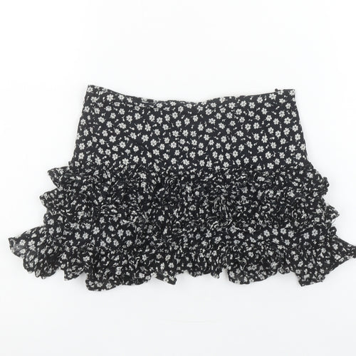 Ralph Lauren Girls Black Floral Ruffle Peasant Short Skirt 7 Years