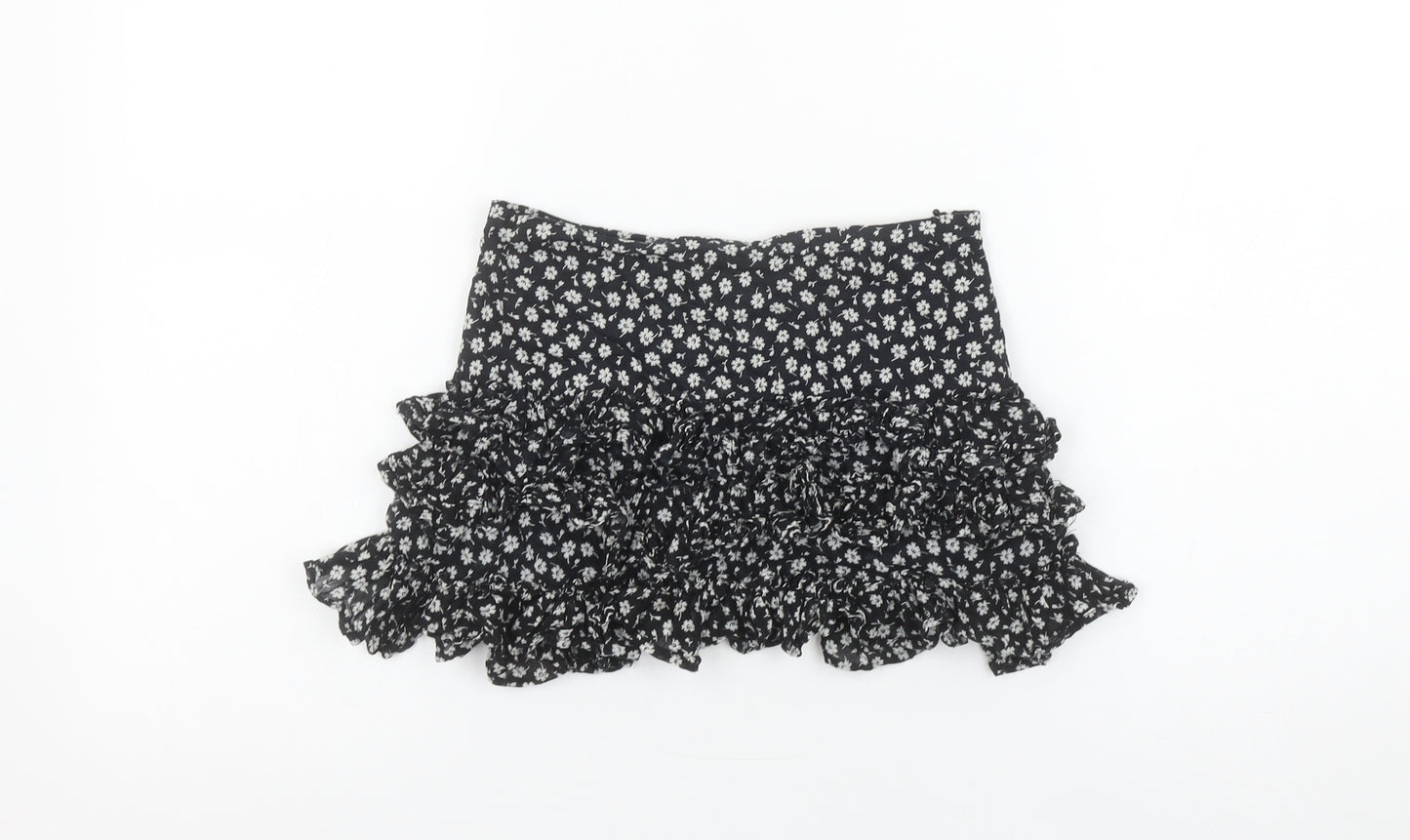 Ralph Lauren Girls Black Floral Ruffle Peasant Short Skirt 7 Years