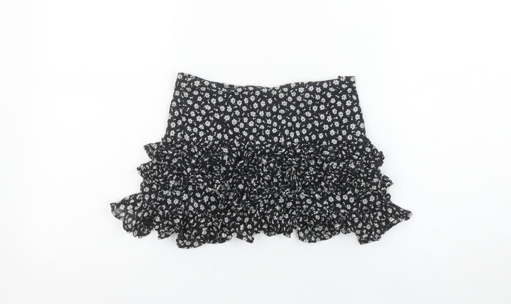 Ralph Lauren Girls Black Floral Ruffle Peasant Short Skirt 7 Years
