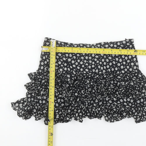 Ralph Lauren Girls Black Floral Ruffle Peasant Short Skirt 7 Years