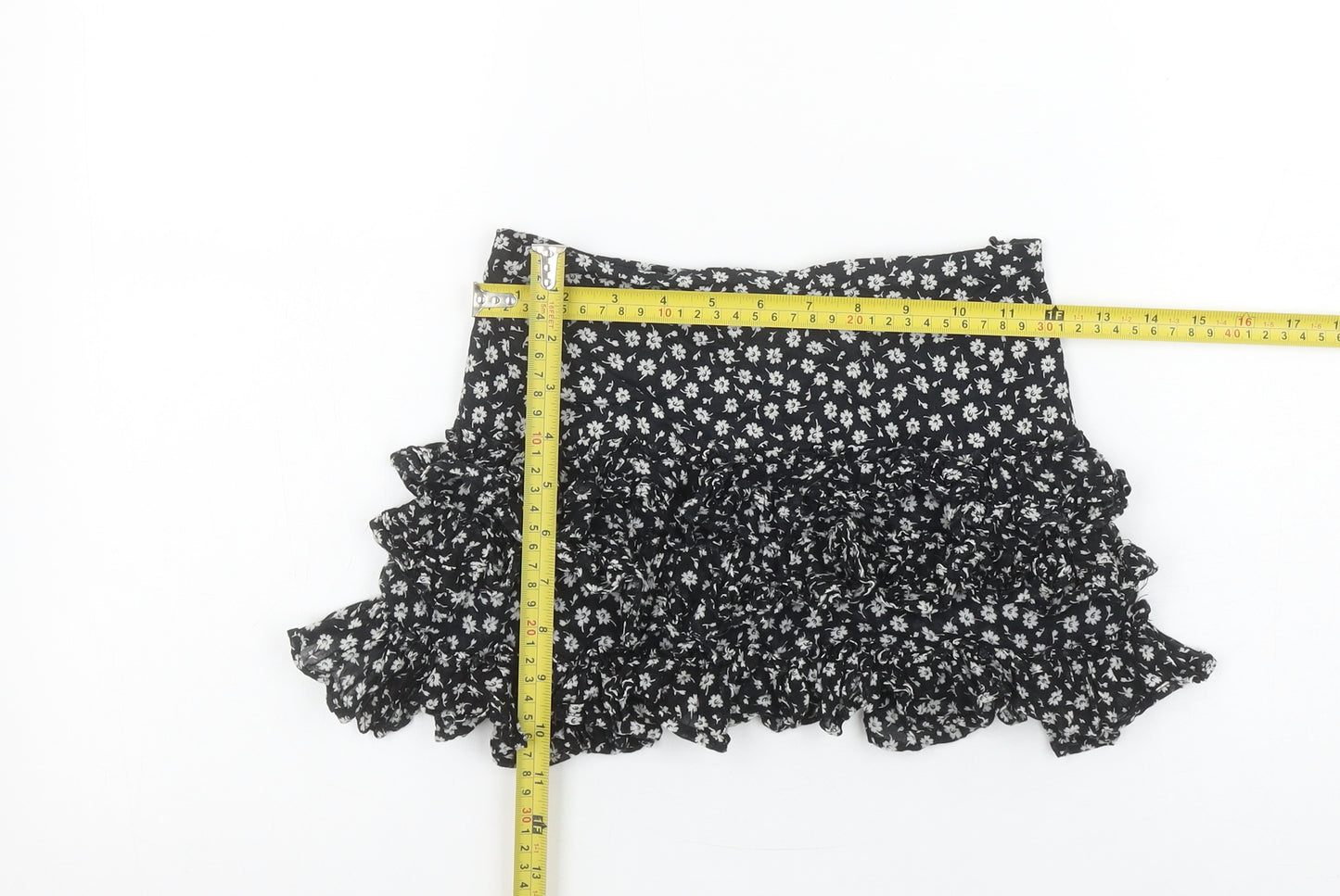 Ralph Lauren Girls Black Floral Ruffle Peasant Short Skirt 7 Years