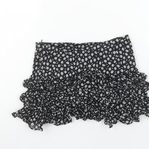 Ralph Lauren Girls Black Floral Ruffle Peasant Short Skirt 7 Years