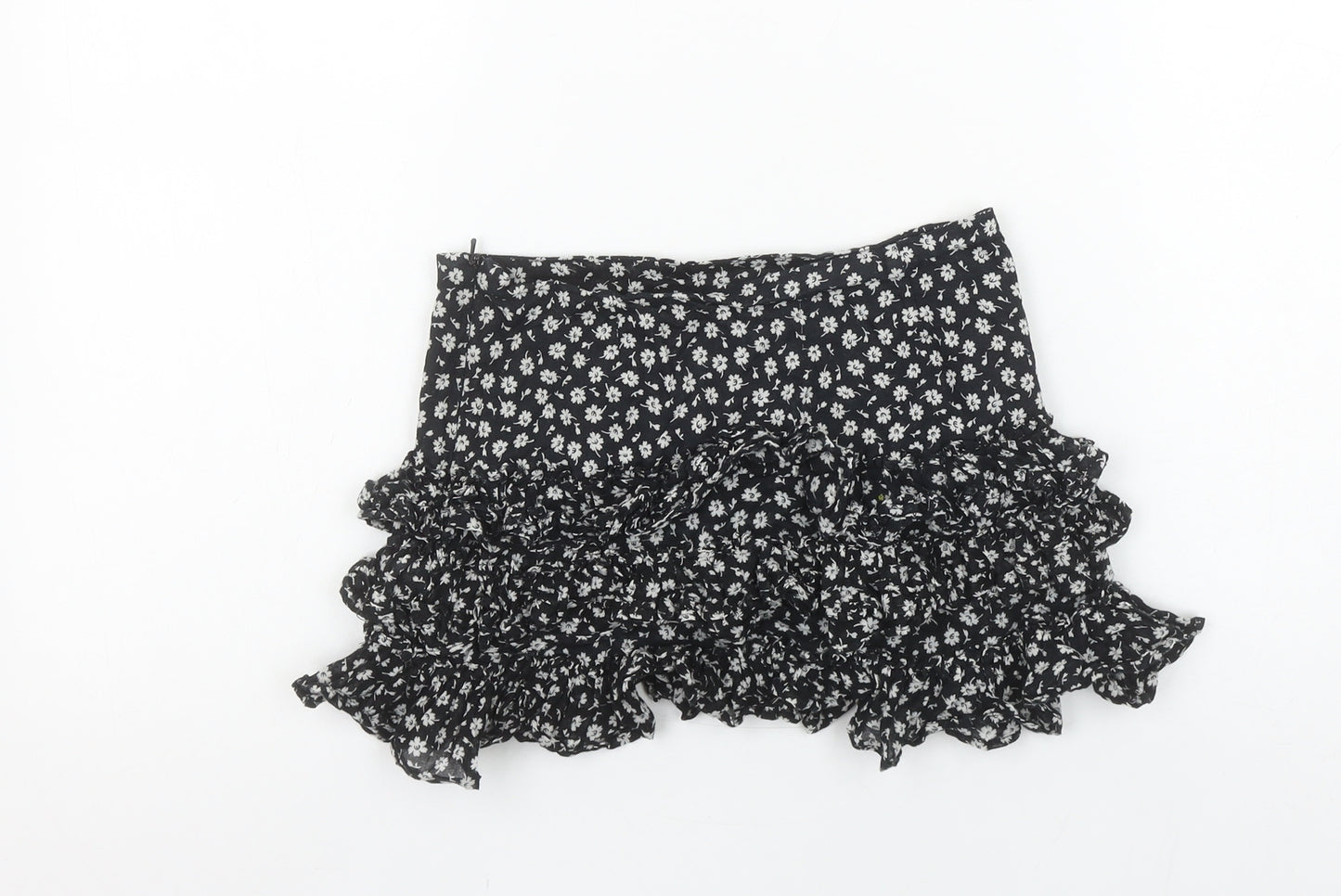 Ralph Lauren Girls Black Floral Ruffle Peasant Short Skirt 7 Years