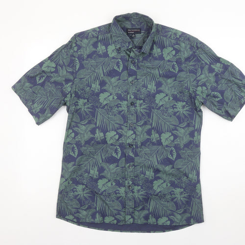Nils Sundström Men's Blue Tropical Floral Short Sleeve Button-Up Shirt Size S