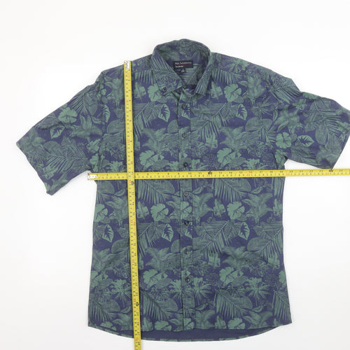 Nils Sundström Men's Blue Tropical Floral Short Sleeve Button-Up Shirt Size S