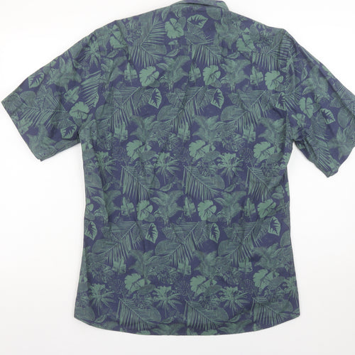 Nils Sundström Men's Blue Tropical Floral Short Sleeve Button-Up Shirt Size S