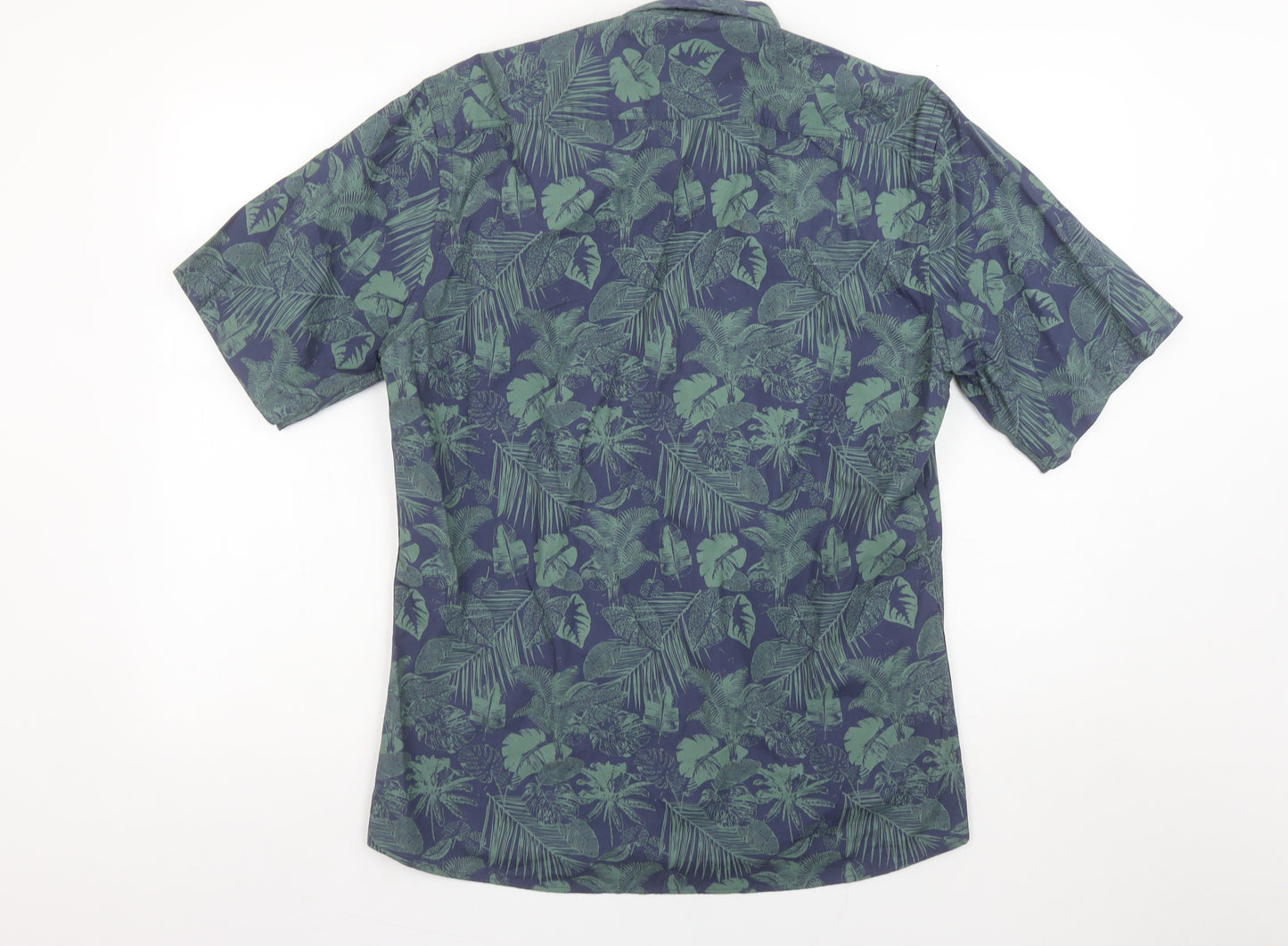 Nils Sundström Men's Blue Tropical Floral Short Sleeve Button-Up Shirt Size S