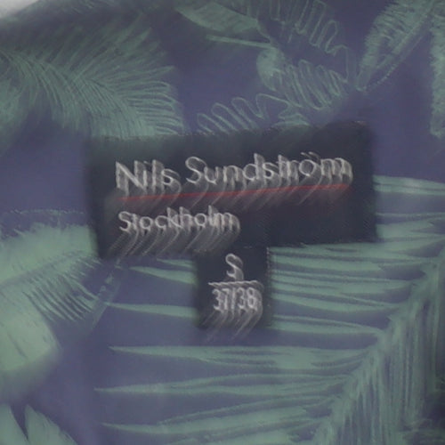 Nils Sundström Men's Blue Tropical Floral Short Sleeve Button-Up Shirt Size S
