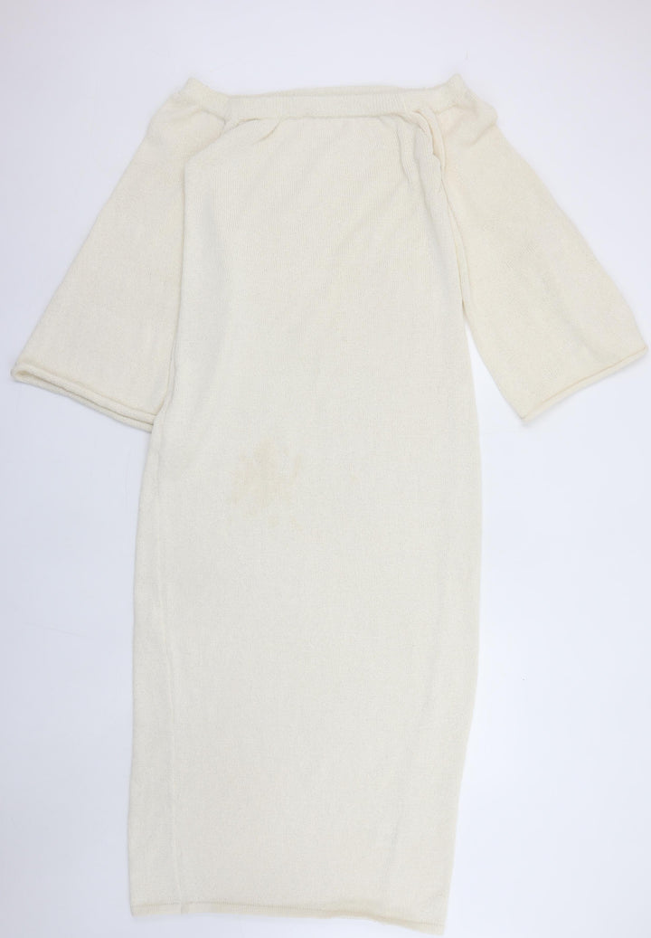 Boa Women Ivory Off Shoulder Knit Midi Bodycon Dress M