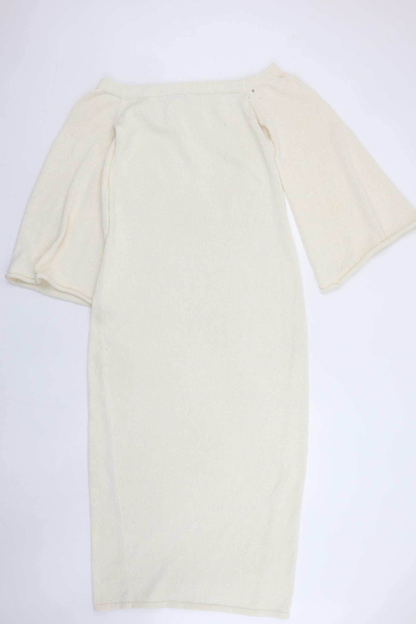 Boa Women Ivory Off Shoulder Knit Midi Bodycon Dress M