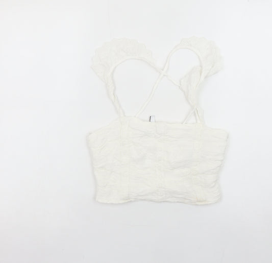 Stradivarius Women’s White Camisole Tank Top Size L Ruffle Strap Stretch