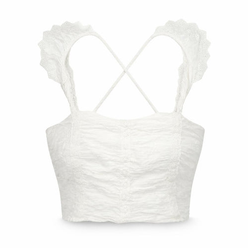 Stradivarius Women’s White Camisole Tank Top Size L Ruffle Strap Stretch