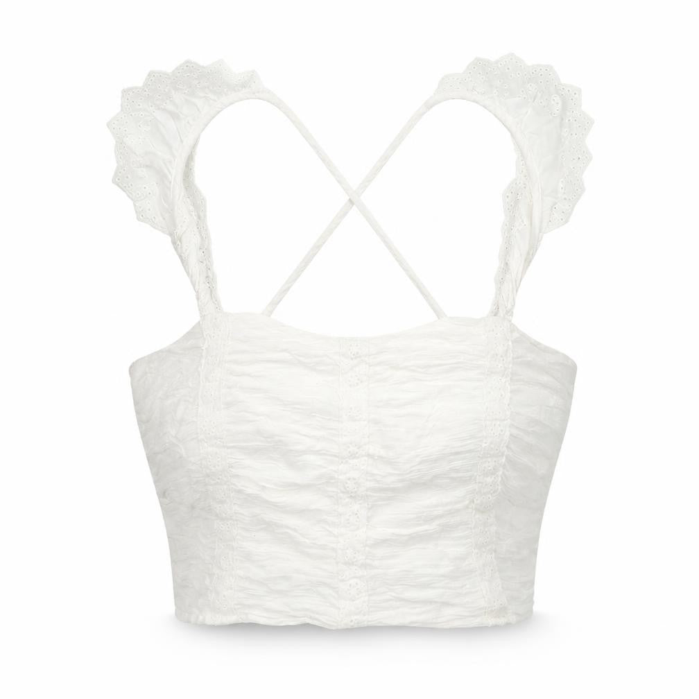 Stradivarius Women’s White Camisole Tank Top Size L Ruffle Strap Stretch