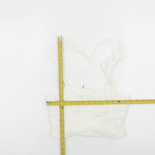 Stradivarius Women’s White Camisole Tank Top Size L Ruffle Strap Stretch