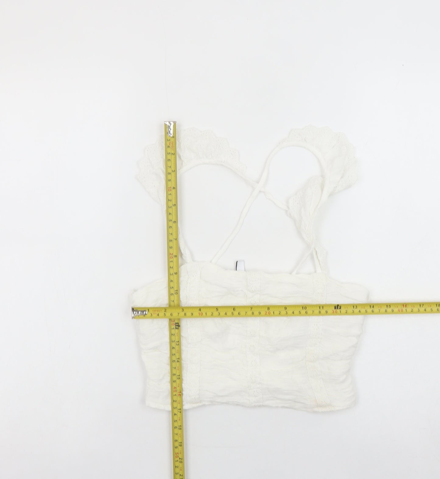 Stradivarius Women’s White Camisole Tank Top Size L Ruffle Strap Stretch