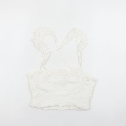 Stradivarius Women’s White Camisole Tank Top Size L Ruffle Strap Stretch